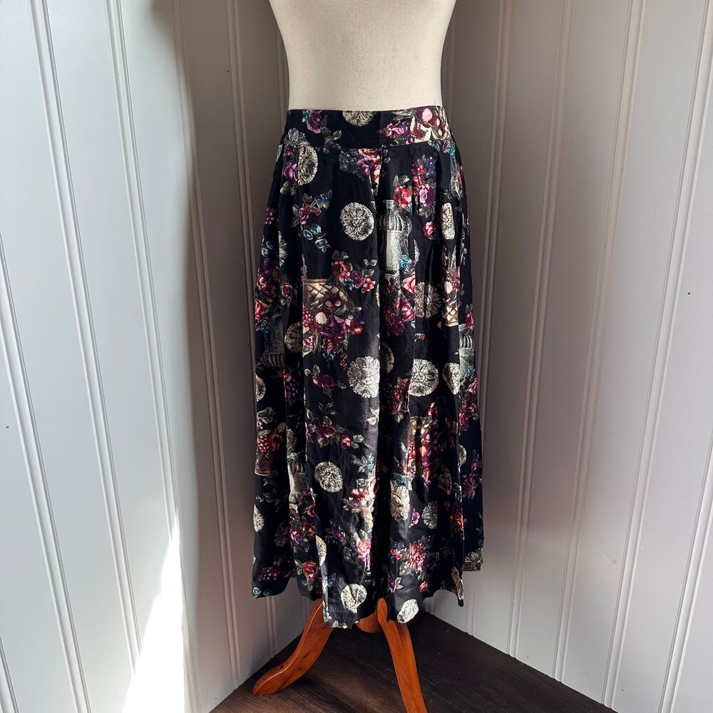 Vintage 90s Dark Twee Floral Maxi Skirt 10